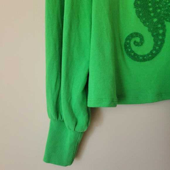 Anthropologie Maeve Seahorse Tufted Cotton Terry Sweatshirt Kelly Green Size 1X - Picture 7 of 10